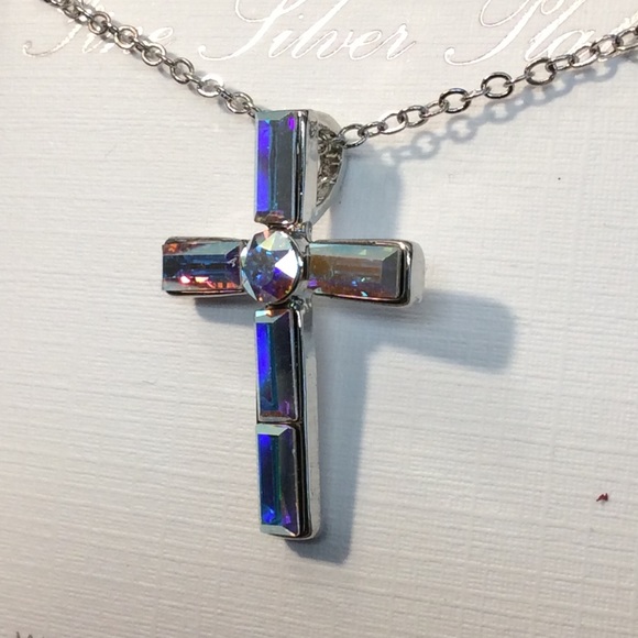 Silver Plated Swarovski Crystal Cross Pendant - Picture 13 of 16